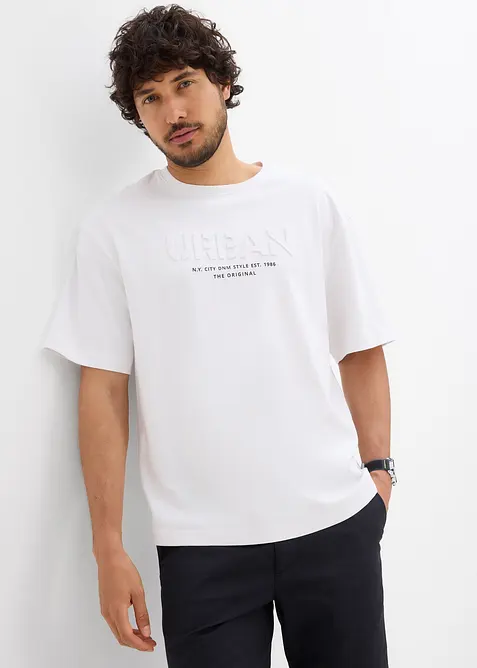 T-shirt in puro cotone biologico con scritta in 3D, loose fit, bonprix