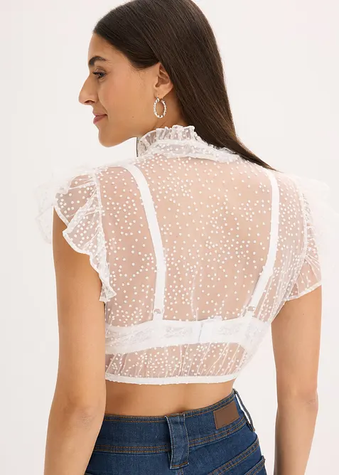 Camicetta bavarese in delicato tulle con motivo a pois, bonprix