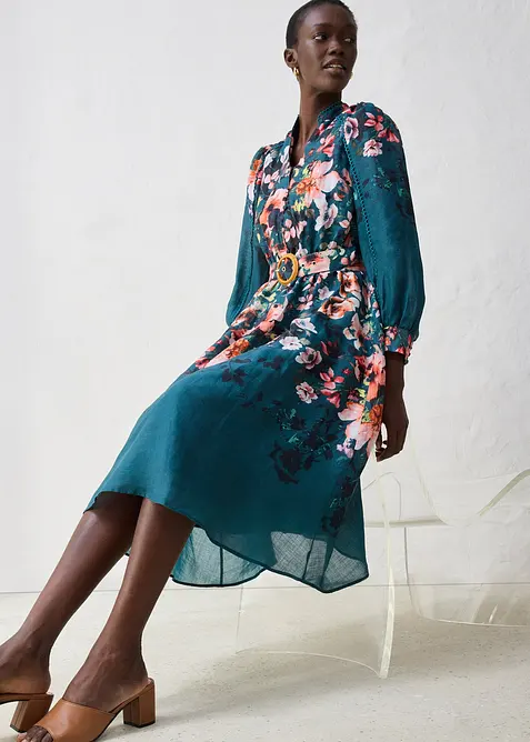 Abito midi in ramiè con cintura, bonprix