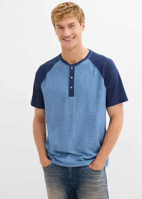 Maglia serafino a maniche corte in puro cotone biologico effetto lavato, bonprix