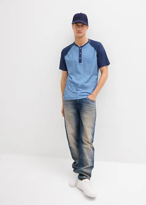 Maglia serafino a maniche corte in puro cotone biologico effetto lavato, bonprix