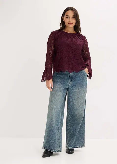 Blusa in pizzo con volant, bonprix