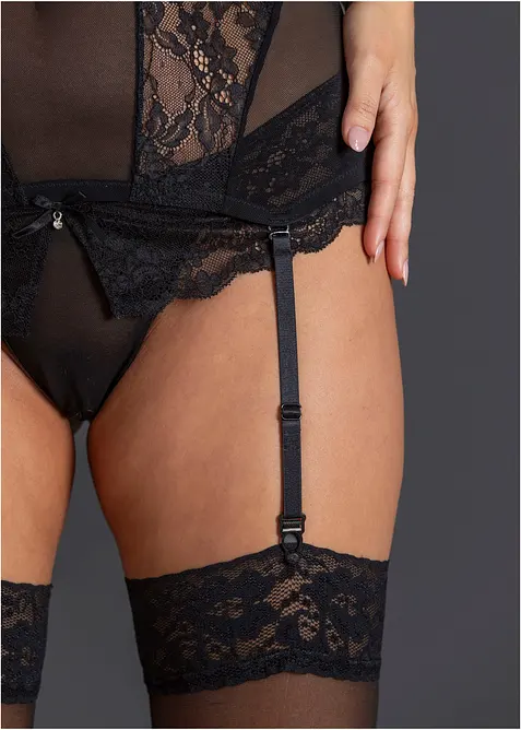 Corsetto con reggicalze e perizoma ouvert (set 2 pezzi), bonprix