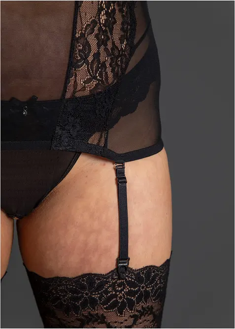 Corsetto con reggicalze e perizoma ouvert (set 2 pezzi), bonprix