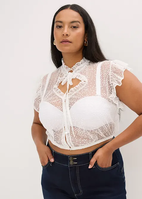 Camicetta bavarese in delicato tulle con motivo a pois, bonprix