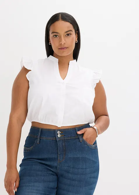 Camicetta bavarese con colletto a listino e maniche a ruches, bonprix