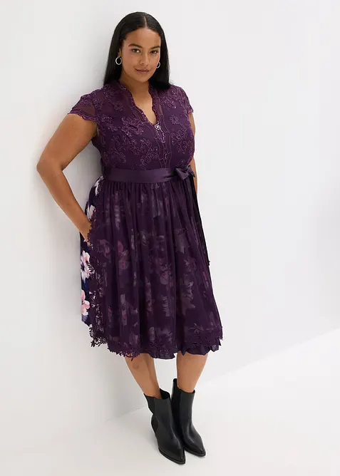 Abito bavarese con ricami e gonna in velluto (set 2 pezzi), bonprix