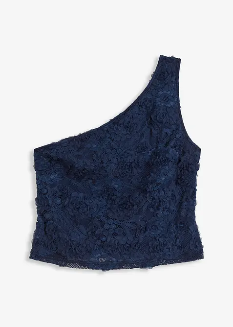 Top monospalla ricamato, bonprix