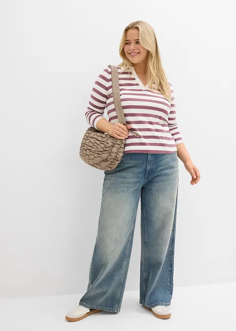 Polo a maniche lunghe a coste, bonprix