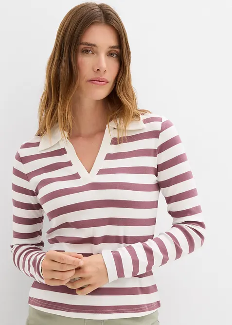 Polo a maniche lunghe a coste, bonprix