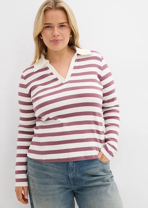 Polo a maniche lunghe a coste, bonprix