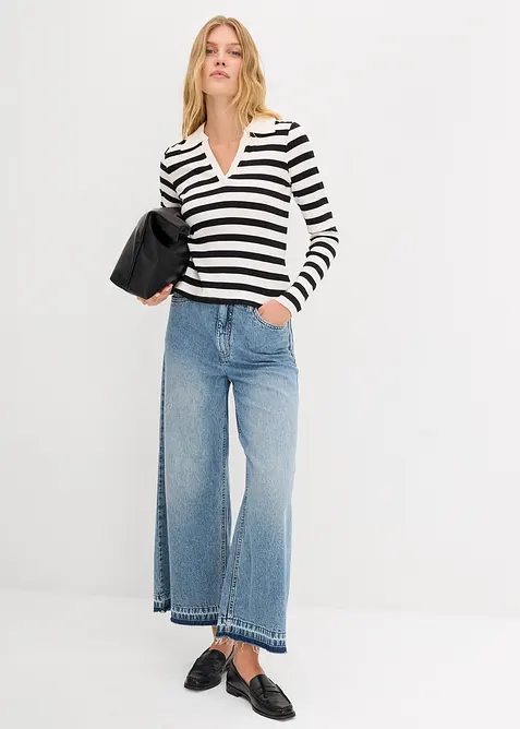 Polo a maniche lunghe a coste, bonprix