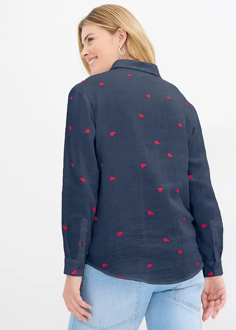 Camicetta in mussola con cuori, bonprix