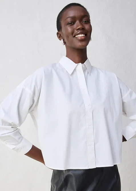 Camicia oversize corta in misto cotone e seta, bonprix