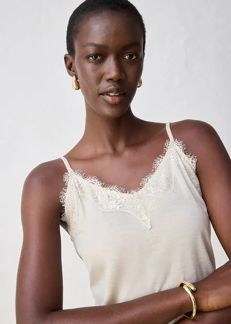 Top con lana e pizzo, bonprix