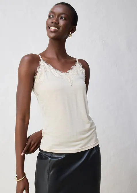 Top con lana e pizzo, bonprix