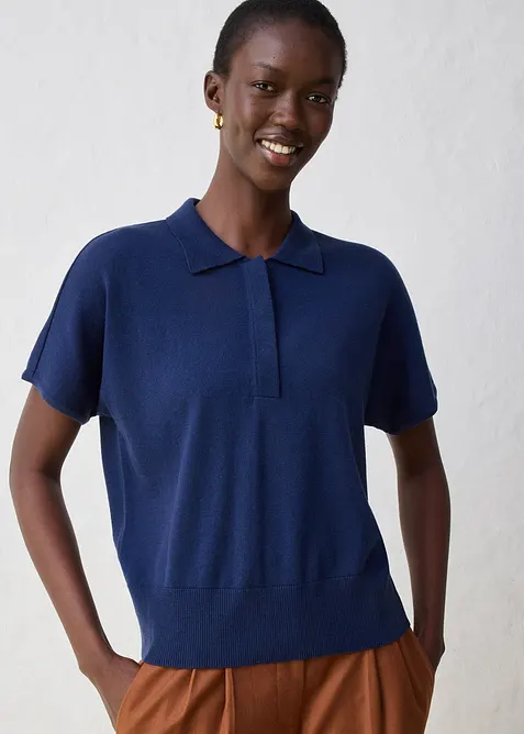 Maglia in filato fine misto seta con colletto a polo, bonprix