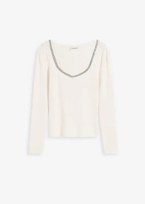 Maglione in filato fine con dettaglio gioiello, bonprix