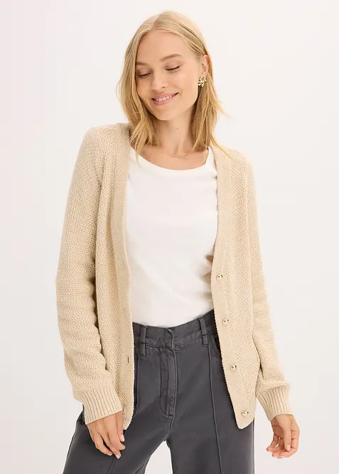 Cardigan melange con bottoni dorati, bonprix