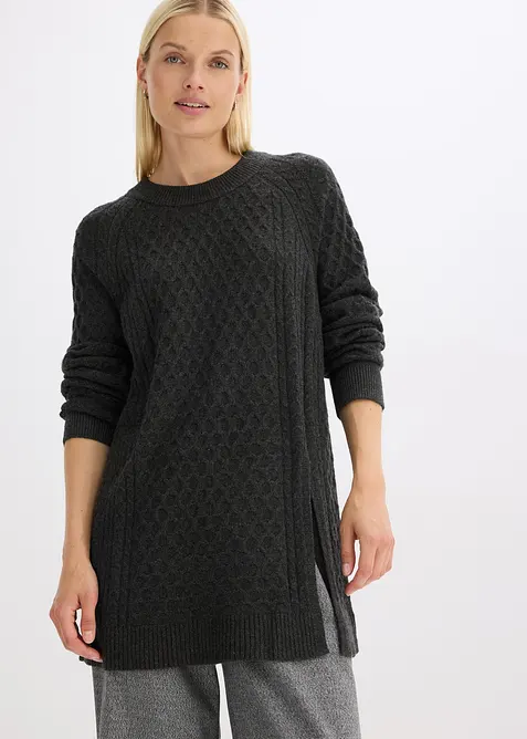 Maglione lungo in misto viscosa fluente, bonprix