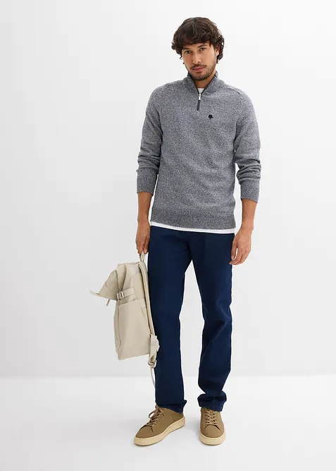 Maglione con collo alto, zip e cotone riciclato, bonprix