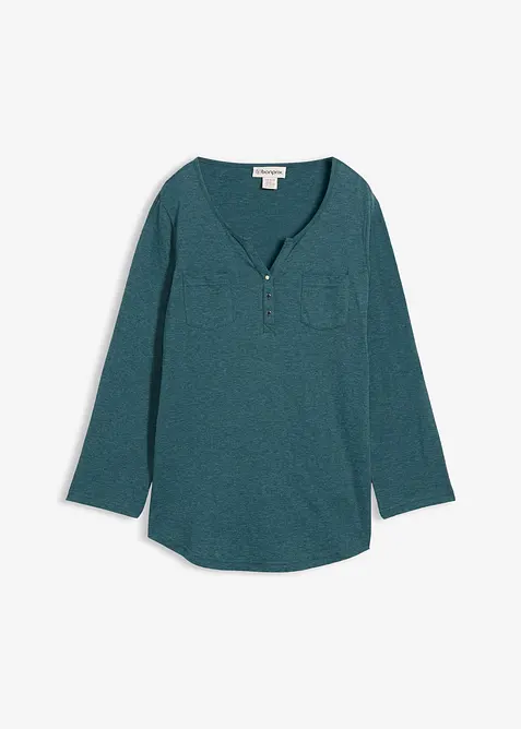 Maglia serafino in cotone con bottoni, bonprix