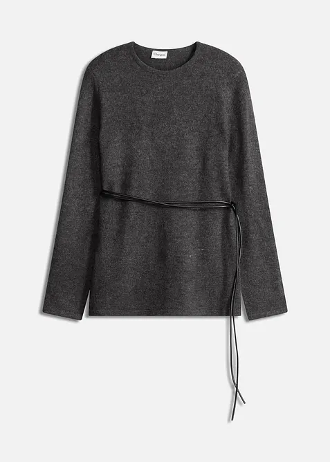 Maglia con percentuale di lana e cinturina in similpelle, bonprix