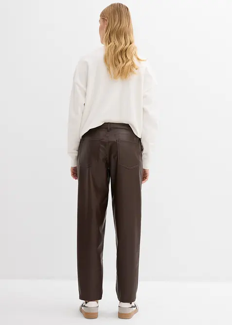 Pantaloni barrel in similpelle, vita media, bonprix