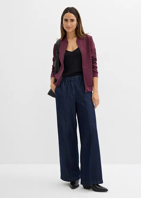 Felpa con zip in tessuto effetto neoprene, bonprix