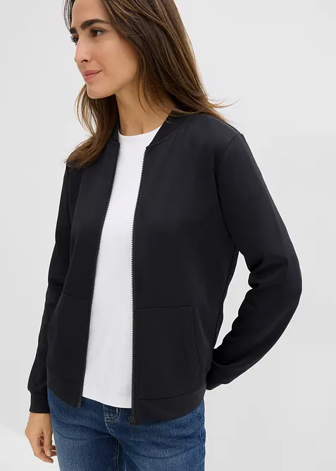 Felpa con zip in tessuto effetto neoprene, bonprix