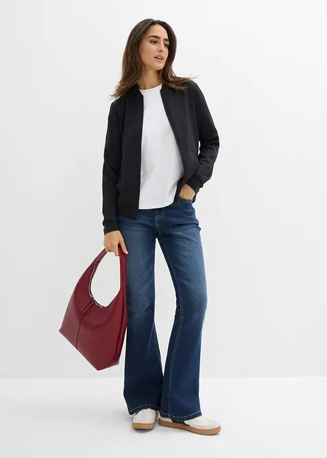 Felpa con zip in tessuto effetto neoprene, bonprix