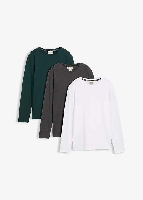 Maglia a maniche lunghe con cotone biologico (pacco da 3), bonprix