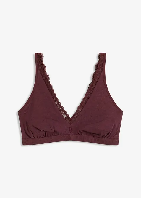 Bralette a costine con cotone biologico e pizzo, bonprix