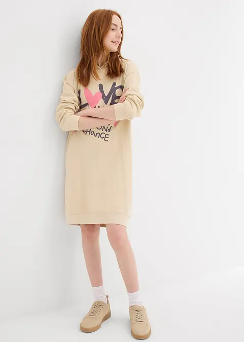 Abito in felpa con cappuccio in puro cotone biologico, bonprix