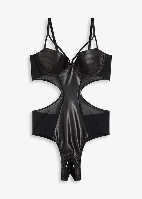 Body con perizoma ouvert effetto bagnato, bonprix