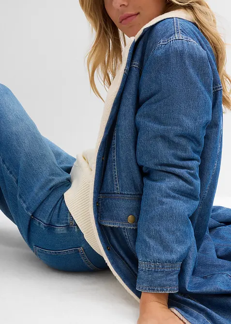 Cappotto invernale in denim con calda fodera teddy, bonprix