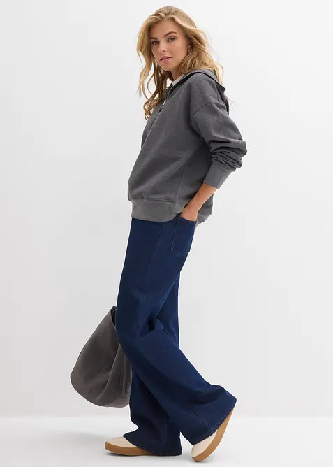 Felpa a collo ampio con zip in misto cotone morbido, bonprix