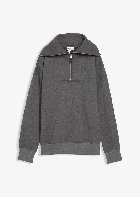 Felpa a collo ampio con zip in misto cotone morbido, bonprix