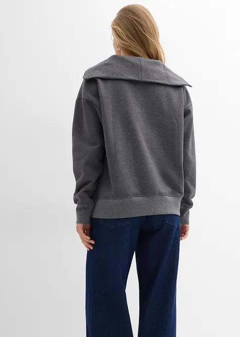 Felpa a collo ampio con zip in misto cotone morbido, bonprix