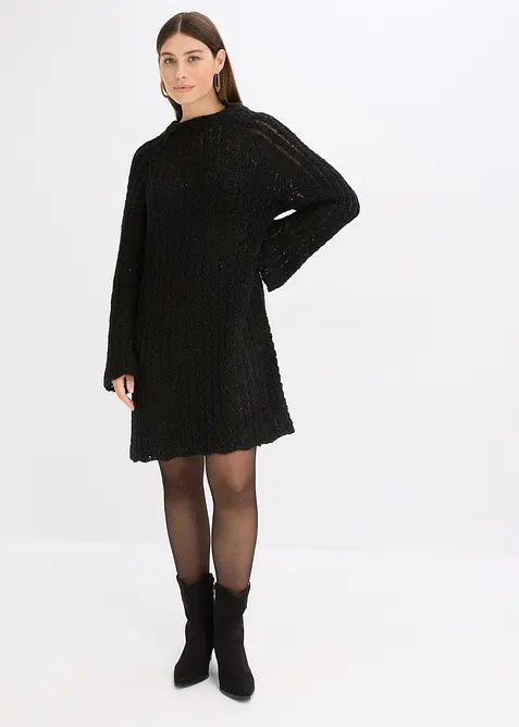 Miniabito in maglia leggermente trasparente con fiocco in satin, bonprix