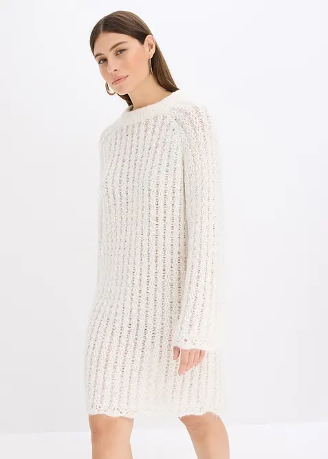 Miniabito in maglia leggermente trasparente con fiocco in satin, bonprix