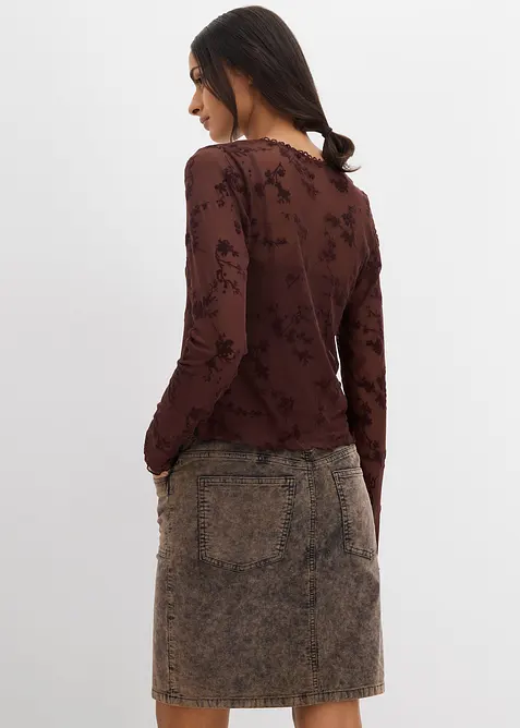 Maglia a maniche lunghe con motivo floccato, bonprix