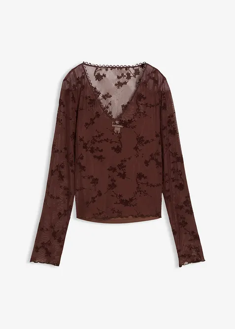 Maglia a maniche lunghe con motivo floccato, bonprix