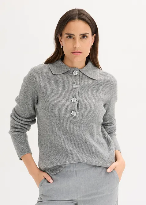 Maglione polo con percentuale di lana, bonprix