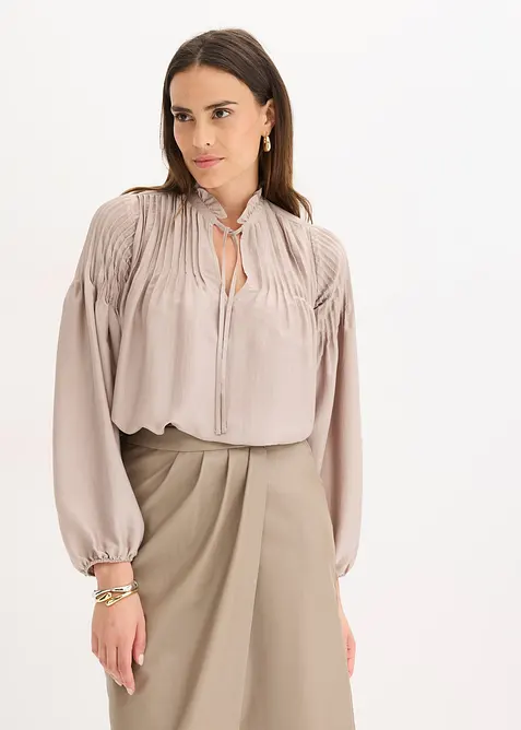 Tunica in satin lucido con pieghe cucite, bonprix