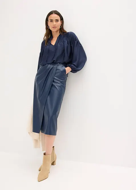 Gonna midi a portafoglio in similpelle, bonprix