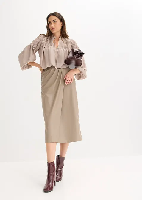 Gonna midi a portafoglio in similpelle, bonprix