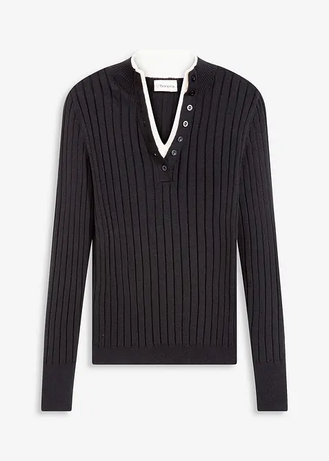 Maglione a coste con effetto 2 in 1 in filato fine di viscosa, bonprix