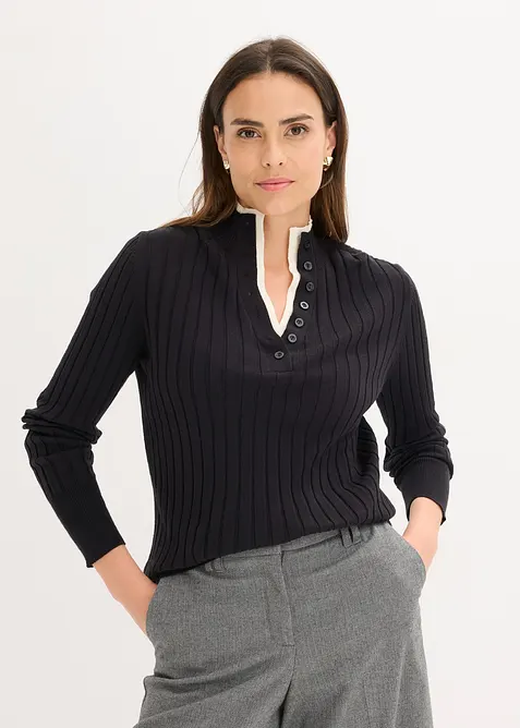 Maglione a coste con effetto 2 in 1 in filato fine di viscosa, bonprix