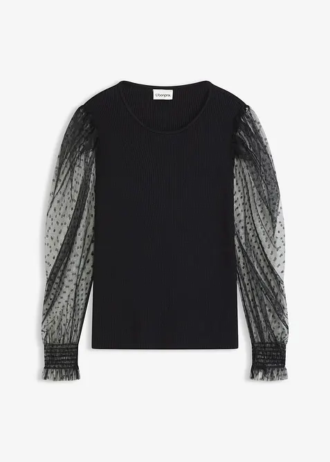 Maglione in filato fine con maniche in mesh, bonprix